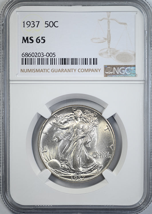 1937 Walking Liberty Half Dollar 50C NGC MS65 Obverse Slab