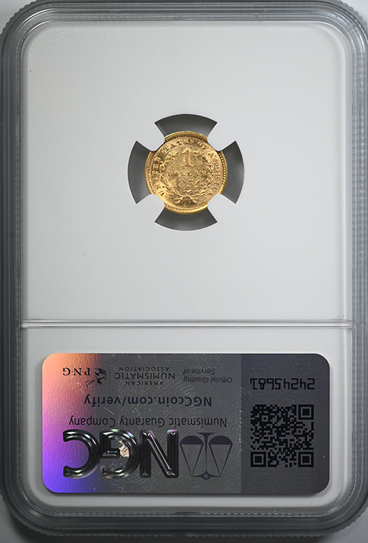 1854 Type 1 Gold Dollar G$1 NGC MS61 Reverse Slab