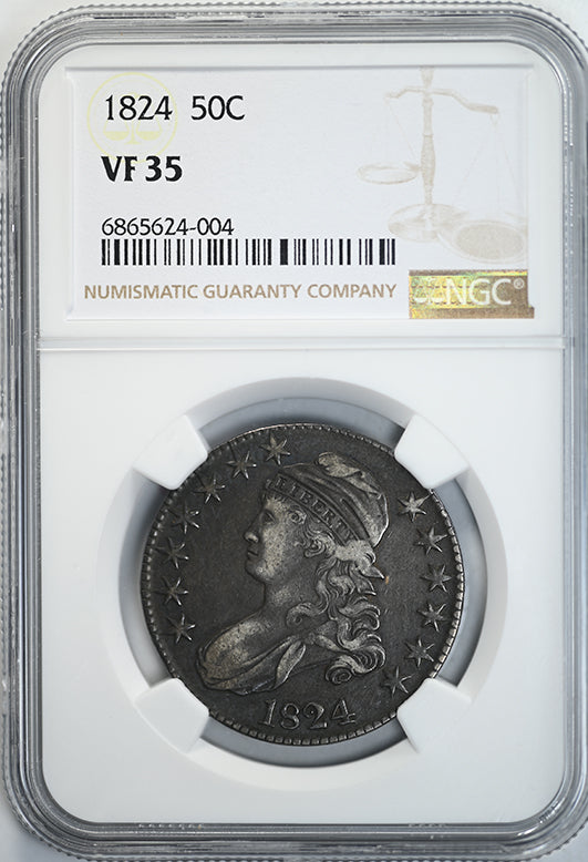 1824 Capped Bust Half Dollar 50C NGC VF35 Obverse Slab
