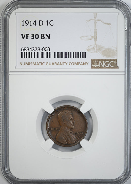 1914-D Lincoln Cent 1C NGC VF30BN Obverse Slab