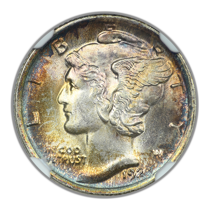 1920 Mercury Dime 10C NGC MS62FB - Full Bands - TONED!