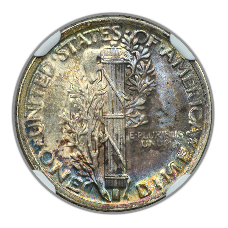 1920 Mercury Dime 10C NGC MS62FB - Full Bands - TONED!
