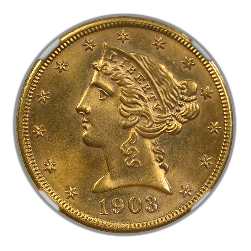 1903 Liberty Head Gold Half Eagle $5 NGC MS63 Obverse