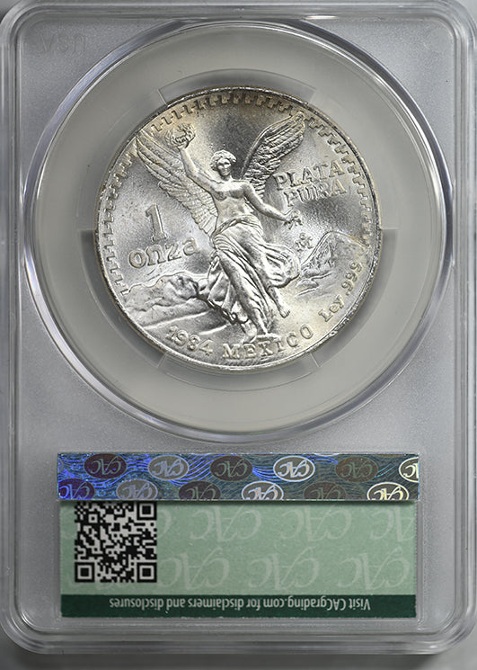 1984-Mo Mexico Silver Libertad 1 Onza CAC MS67 - RAINBOW TONED!