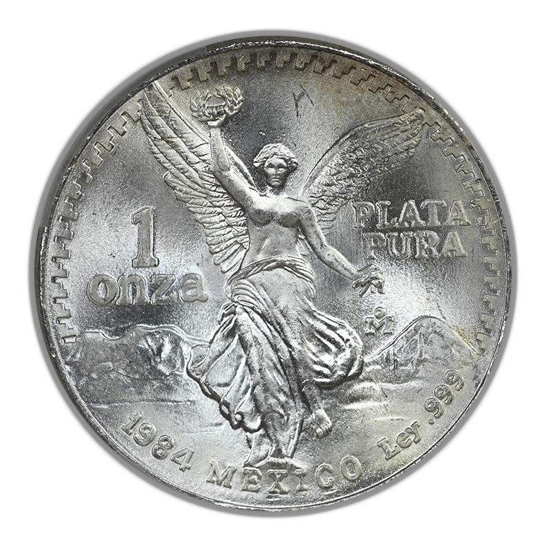 1984-Mo Mexico Silver Libertad 1 Onza CAC MS67 - RAINBOW TONED!