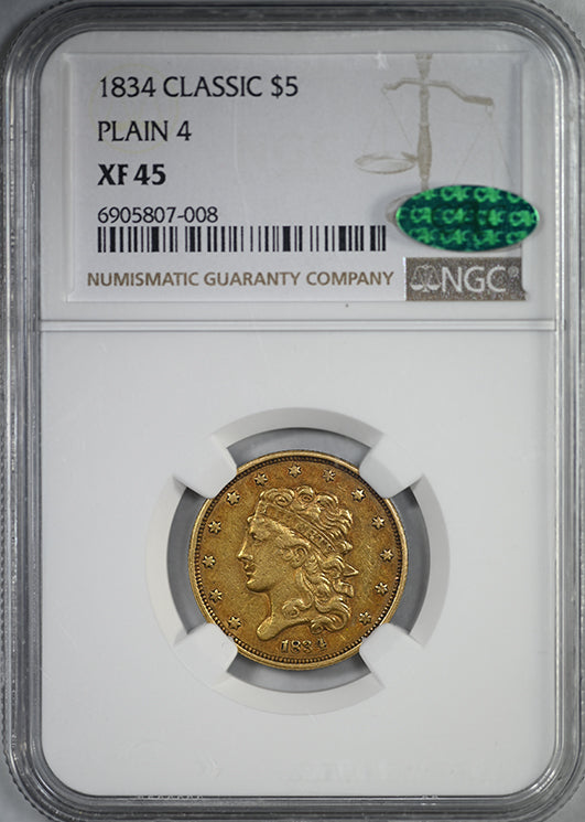1834 Classic Head Gold Half Eagle $5 NGC XF45 CAC - Plain 4