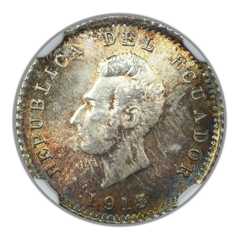 1915 Ecuador 1/2D Decimo Birmm NGC MS65 - TONED!