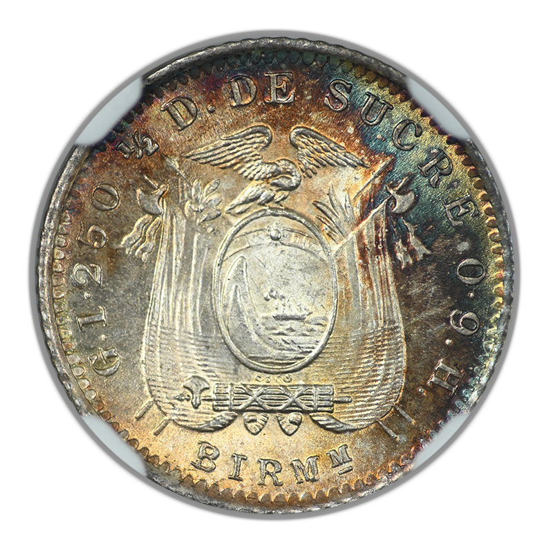 1915 Ecuador 1/2D Decimo Birmm NGC MS65 - TONED!