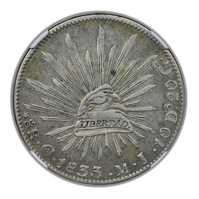 1833 GO MJ Mexico 8R Reales Single Dot After Date NGC VF35