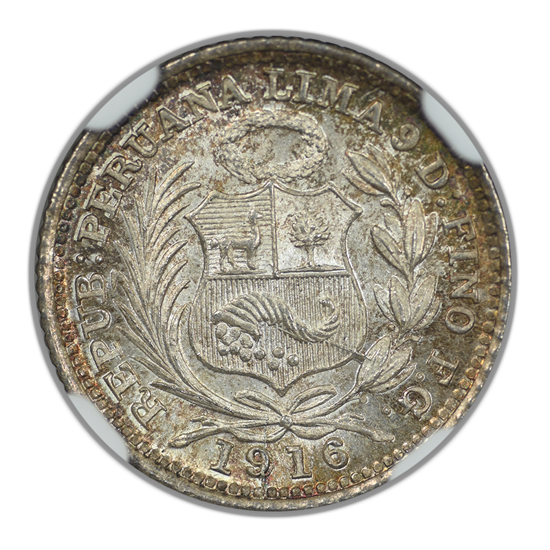 1916 FG Peru 1/2D Dinero NGC MS66