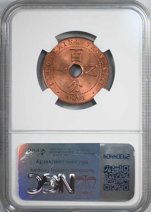 1938 A F.I. China French Indo-China 1C Cent NGC MS65RD