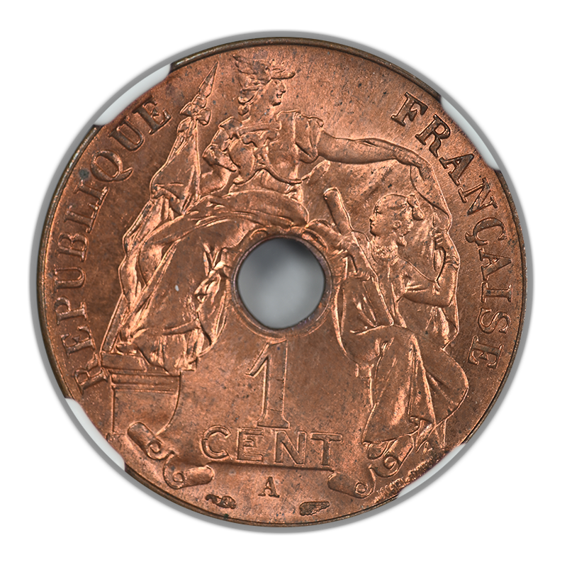 1938 A F.I. China French Indo-China 1C Cent NGC MS65RD