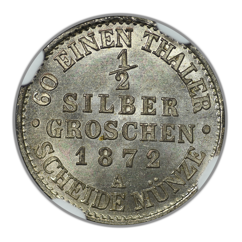 1872 A Germany 1/2SG Silber Groschen German States Prussia NGC MS65