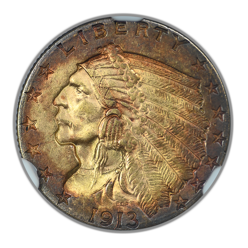 1913 Indian Head Gold Quarter Eagle $2.50 NGC MS62 - TONED!