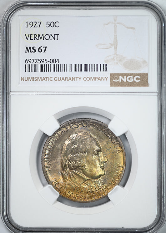 1927 Vermont Classic Commemorative Half Dollar 50C NGC MS67 - TONED!