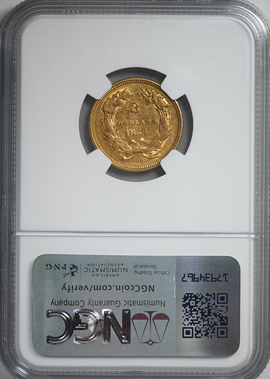 1854 Indian Princess Gold Three Dollar Piece $3 NGC AU53