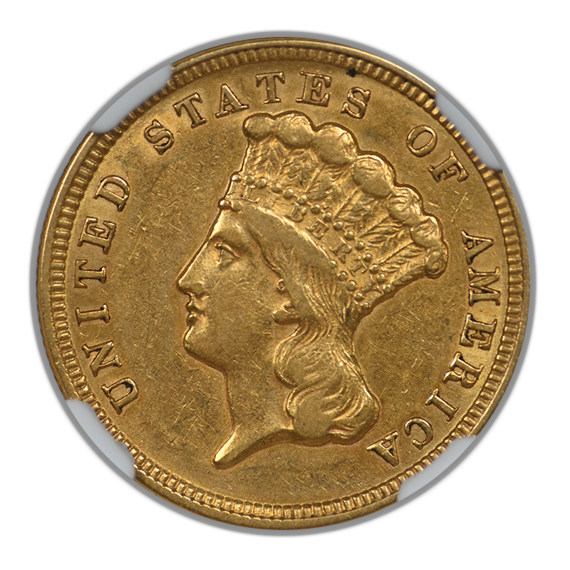 1854 Indian Princess Gold Three Dollar Piece $3 NGC AU53