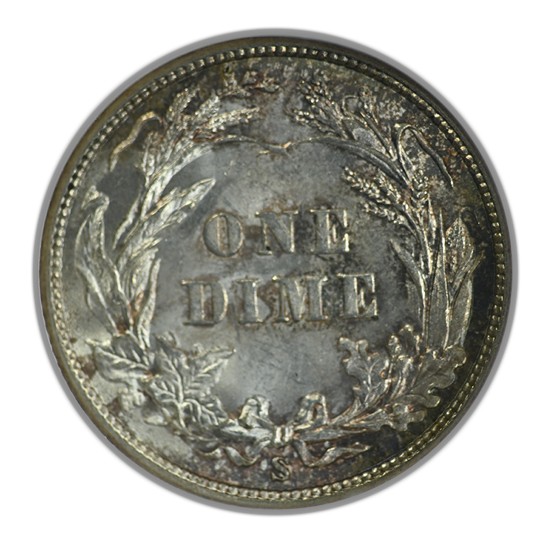 1911-S Barber Dime 10C NGC MS61 CAC Reverse