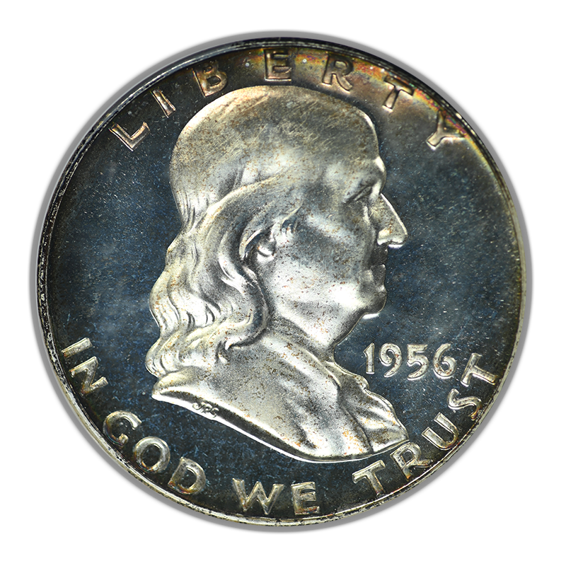 1956 Proof Franklin Half Dollar 50C NGC Fatty Holder PF67 CAMEO Gold CAC Obverse