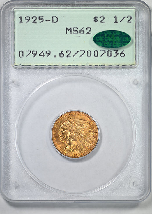 1925-D Indian Head Gold Quarter Eagle $2.50 PCGS Rattler MS62 CAC
