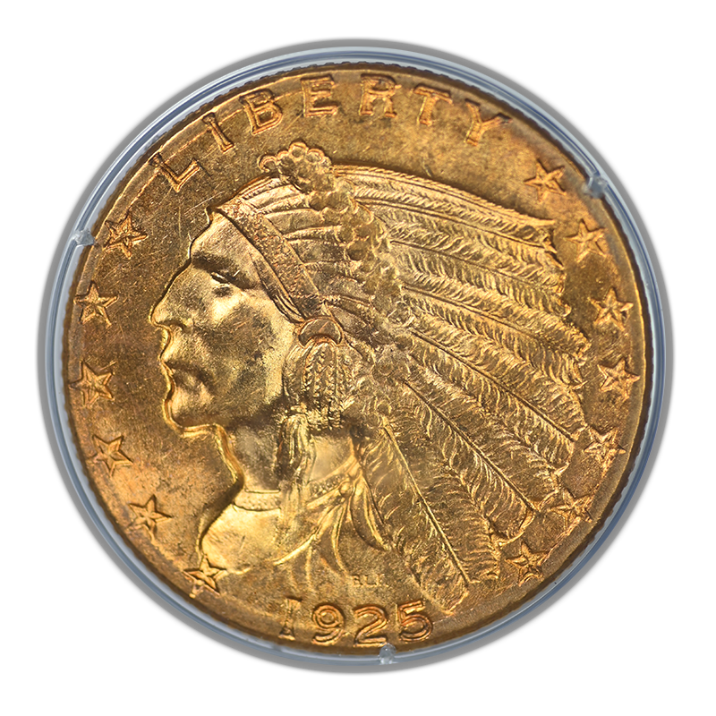 1925-D Indian Head Gold Quarter Eagle $2.50 PCGS Rattler MS62 CAC