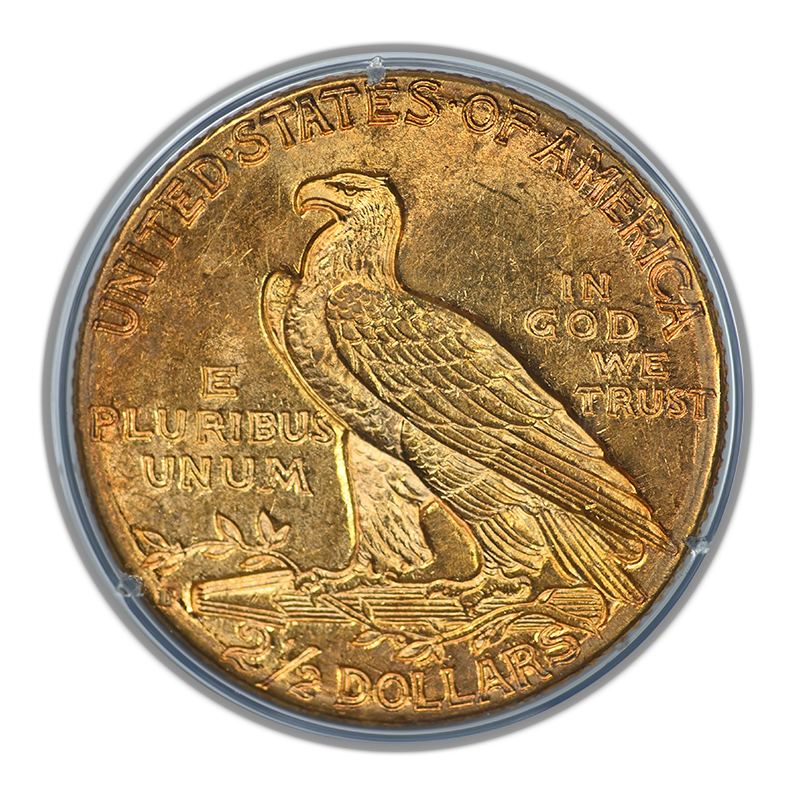 1925-D Indian Head Gold Quarter Eagle $2.50 PCGS Rattler MS62 CAC