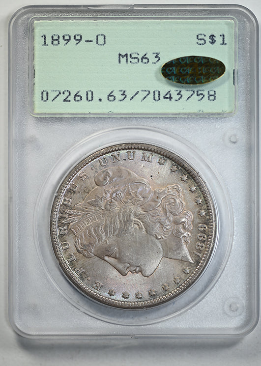 1899-O Morgan Dollar $1 PCGS Rattler MS63 Gold CAC – Americana 