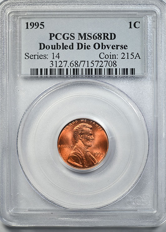 1995 Double Die Obverse Lincoln Memorial Cent 1C PCGS MS68RD Obverse Slab