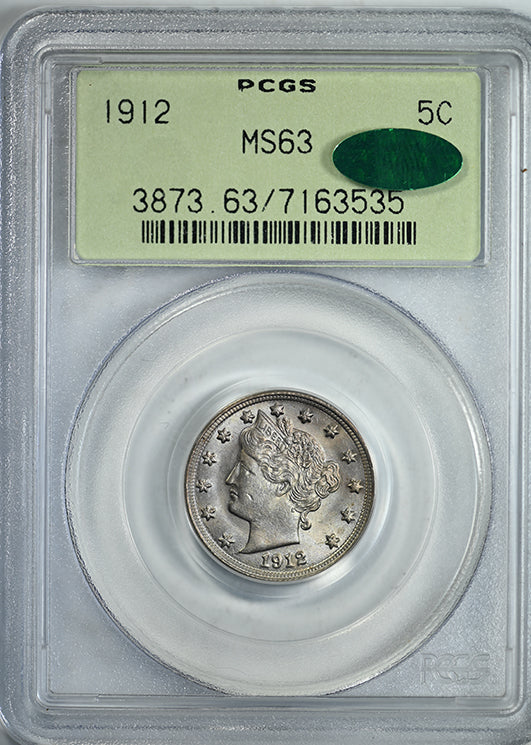 1912 Liberty V-Nickel 5C PCGS MS63 CAC OGH Obverse Slab
