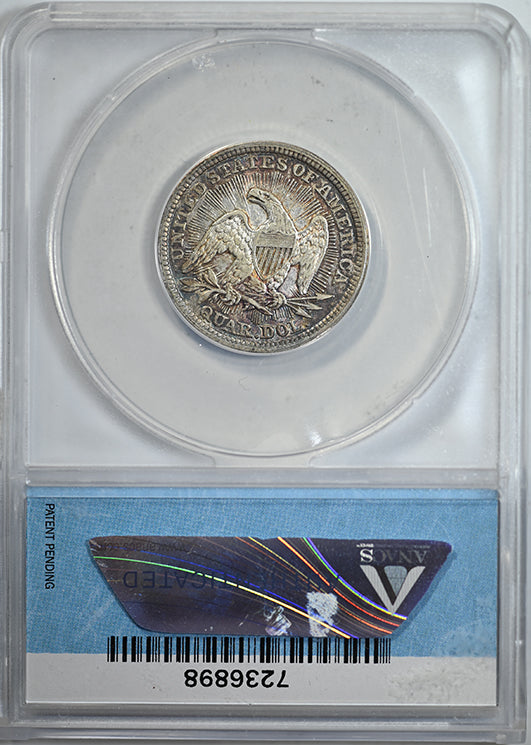 1853/4 Liberty Seated Quarter 25C ANACS AU50 FS-301 Late Die State Reverse Slab