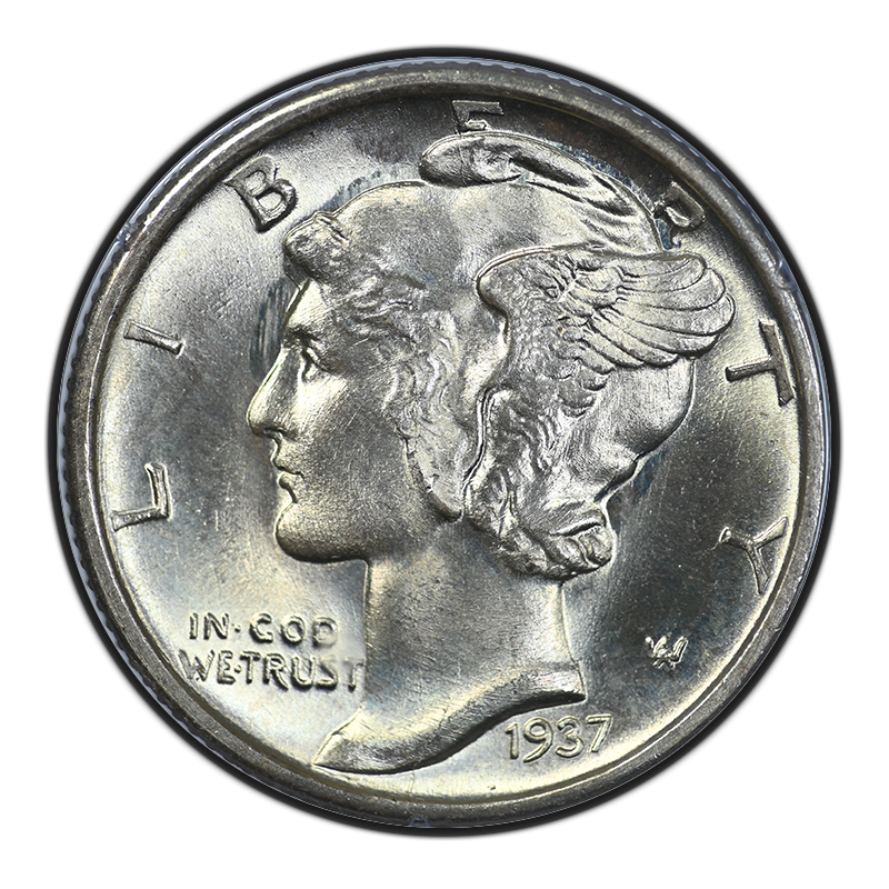 1937-S Mercury Dime 10C PCGS MS65FB CAC - Rattler Obverse