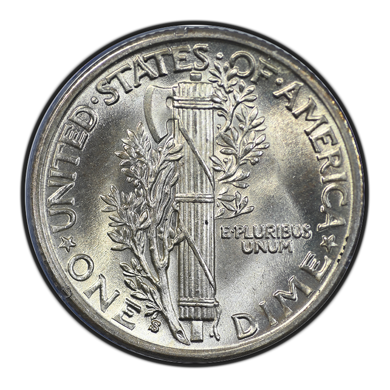 1937-S Mercury Dime 10C PCGS MS65FB CAC - Rattler Reverse