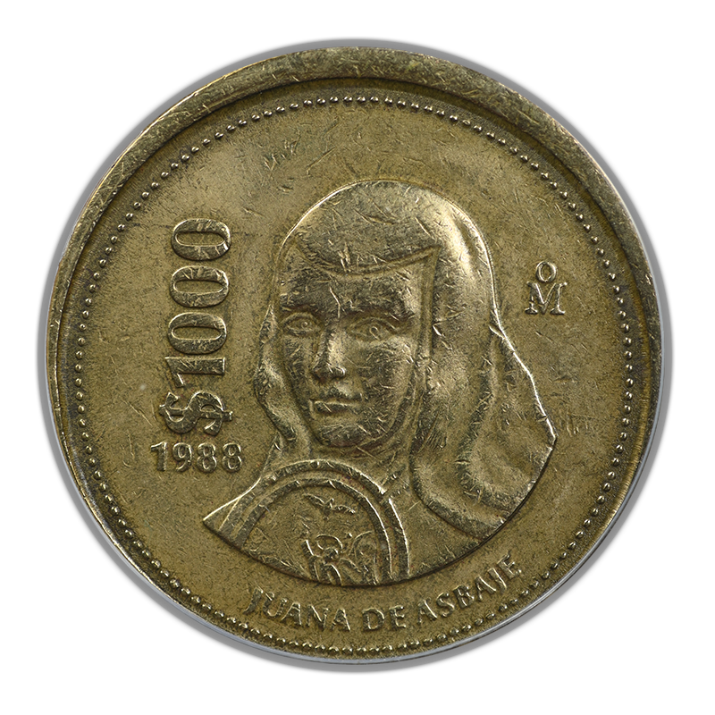 1988-Mo Mexico 1000P Pesos ANACS XF45 Mint Error Broadstruck