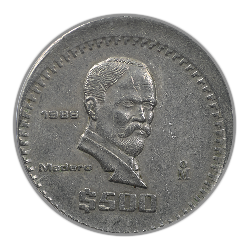 1986-Mo Mexico 500P Pesos ANACS AU50 Mint Error Broadstruck