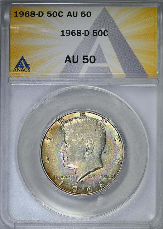 1968-D Kennedy Half Dollar 50C ANACS AU50 - TONED!