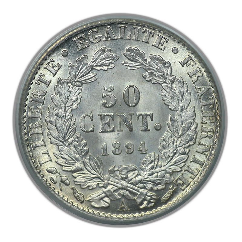 1894-A France Silver 50C Centimes PCGS MS65 OGH