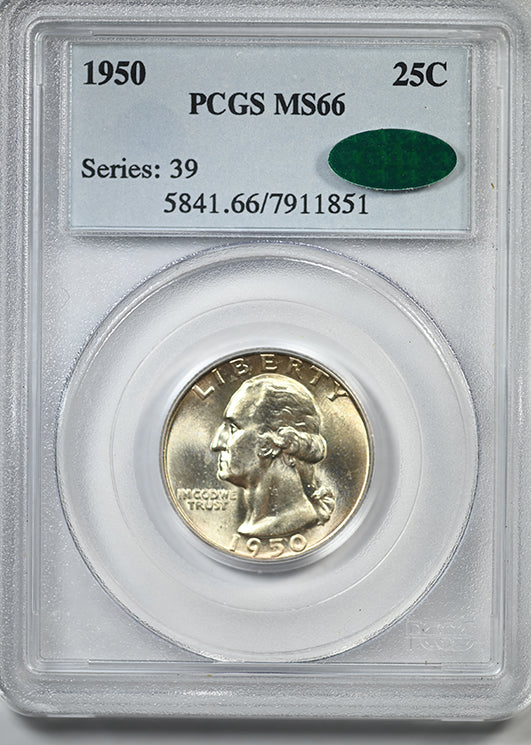 1950 Washington Quarter 25C PCGS MS66 CAC