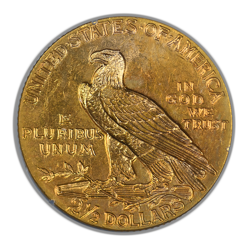 1928 Indian Head Gold Quarter Eagle $2.50 PCGS Rattler MS63 Reverse