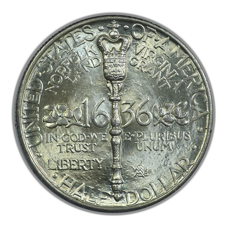 1936 Norfolk Classic Commemorative Half Dollar 50C PCGS Rattler MS66 CAC Reverse