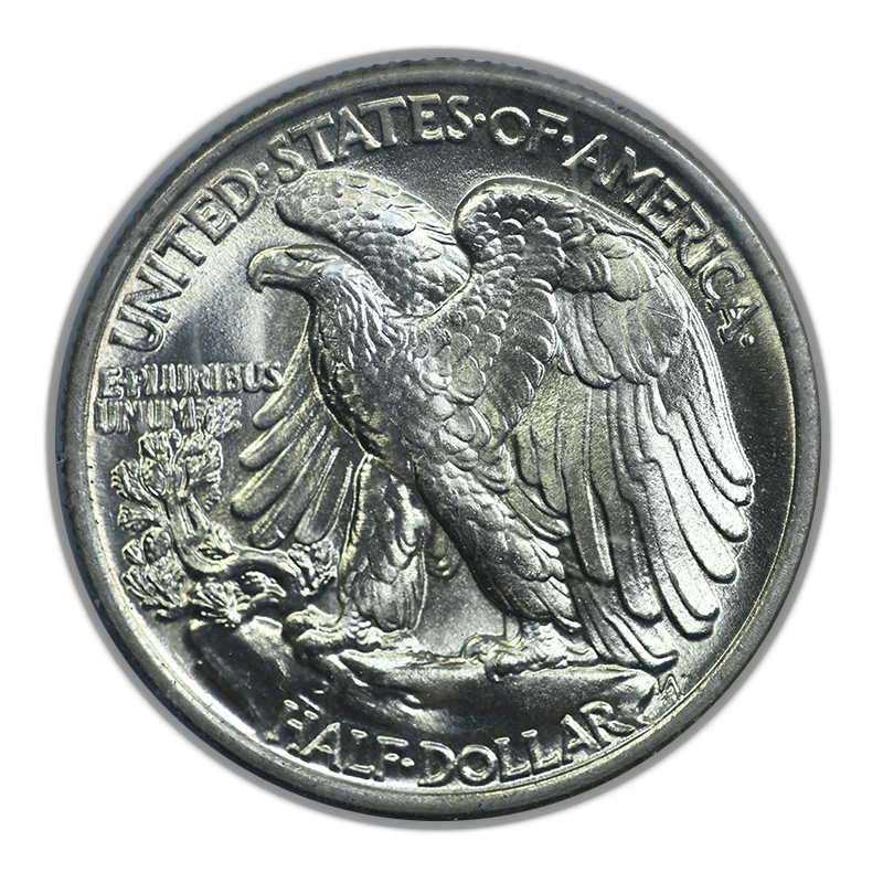 1943 Walking Liberty Half Dollar 50C PCGS Rattler MS64 CAC Reverse