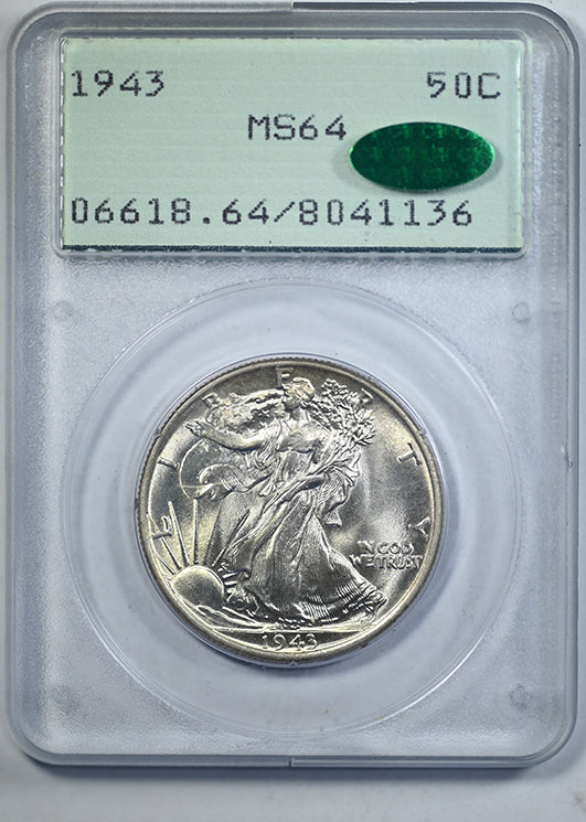 1943 Walking Liberty Half Dollar 50C PCGS Rattler MS64 CAC Obverse Slab
