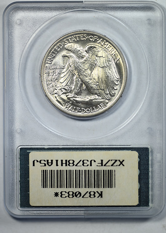 1943 Walking Liberty Half Dollar 50C PCGS Rattler MS64 CAC Reverse Slab