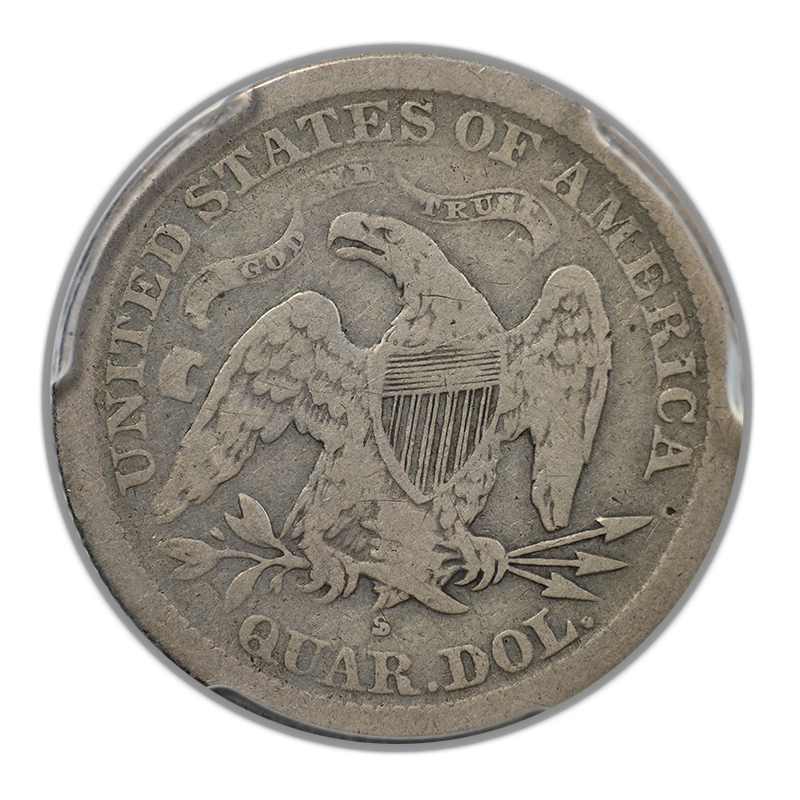 1869-S Liberty Seated Quarter 25C PCGS VG10 Reverse