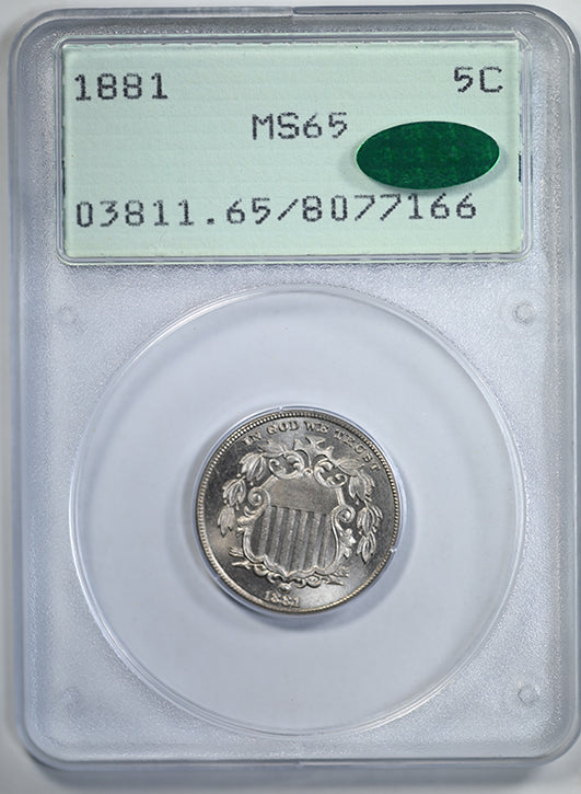 1881 Shield Nickel 5C PCGS Rattler MS65 CAC Obverse Slab