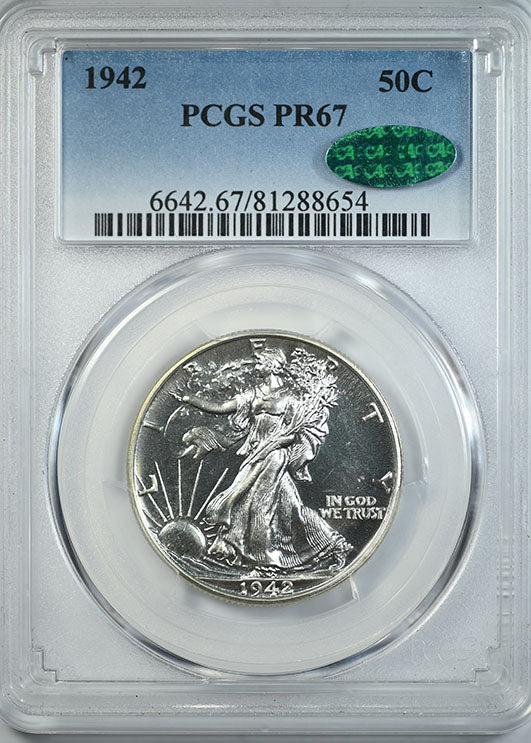 1942 Proof Walking Liberty Half Dollar 50C PCGS PR67 CAC Obverse Slab