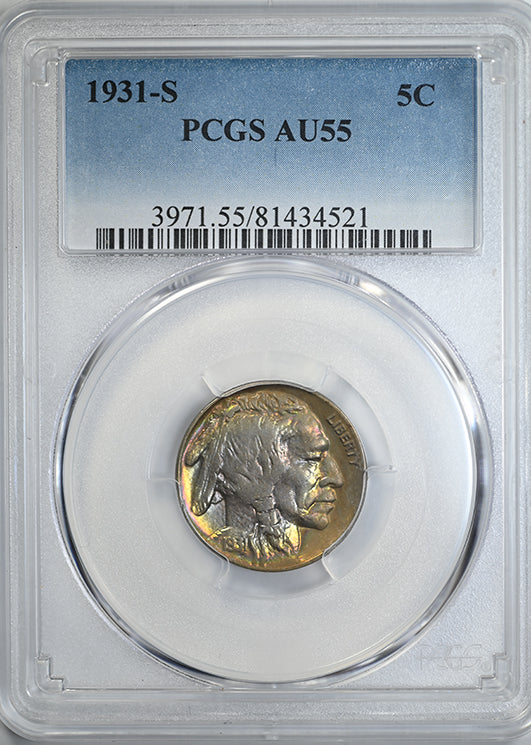 1931-S Buffalo Nickel 5C PCGS AU55 - TONED! Obverse Slab