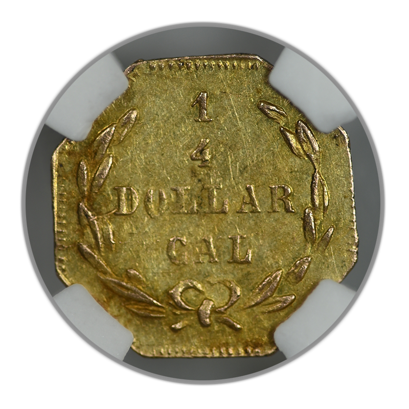 1873 Octagonal California Fractional Gold Liberty Head 1/4 Dollar G25C NGC AU58 BG-727
