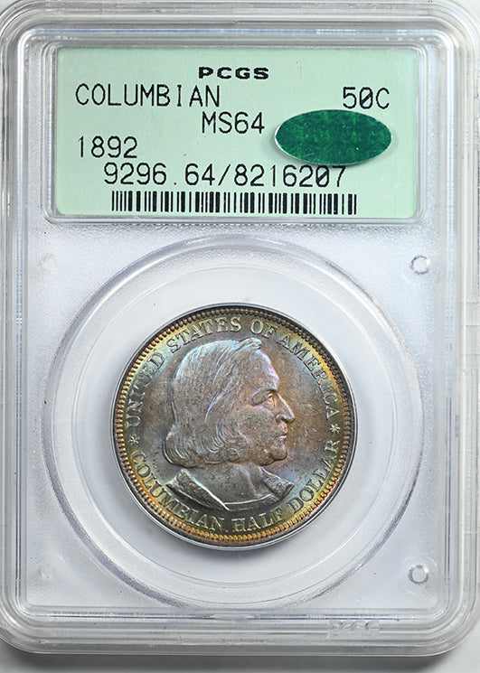 1892 Columbian Exposition Classic Commemorative Half Dollar 50C MS64 CAC OGH - RAINBOW TONED!