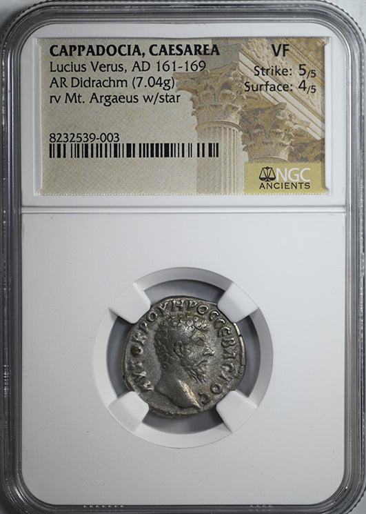 AD 161 - 169 Cappadocia, Caesarea Lucius Verus AR Didrachm Mt. Argaeus w/ Star NGC Ancients VF