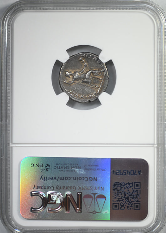 AD 14-37 Roman Empire Tiberius AR Denarius Lugdunum NGC Ancients VF - TONED!
